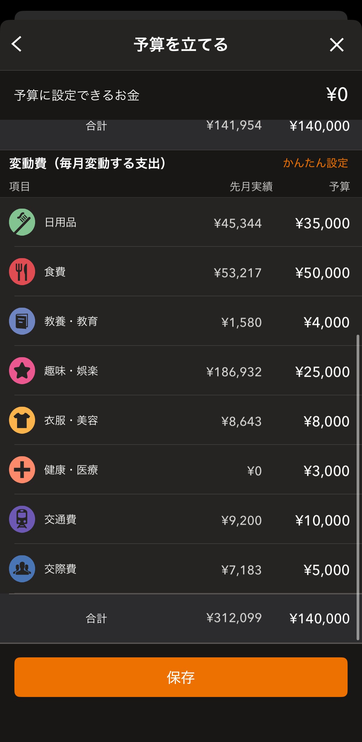 マネーフォワードME予算を立てる(変動費)