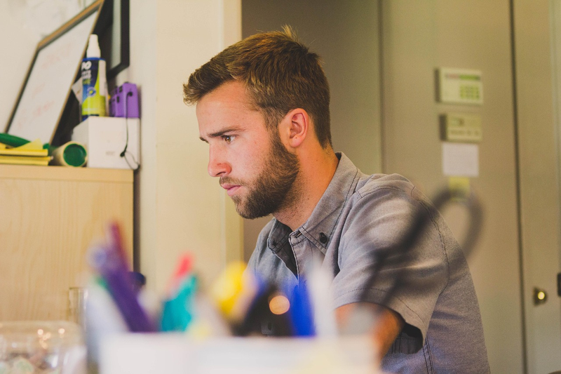 business person starting new job at modern office desk